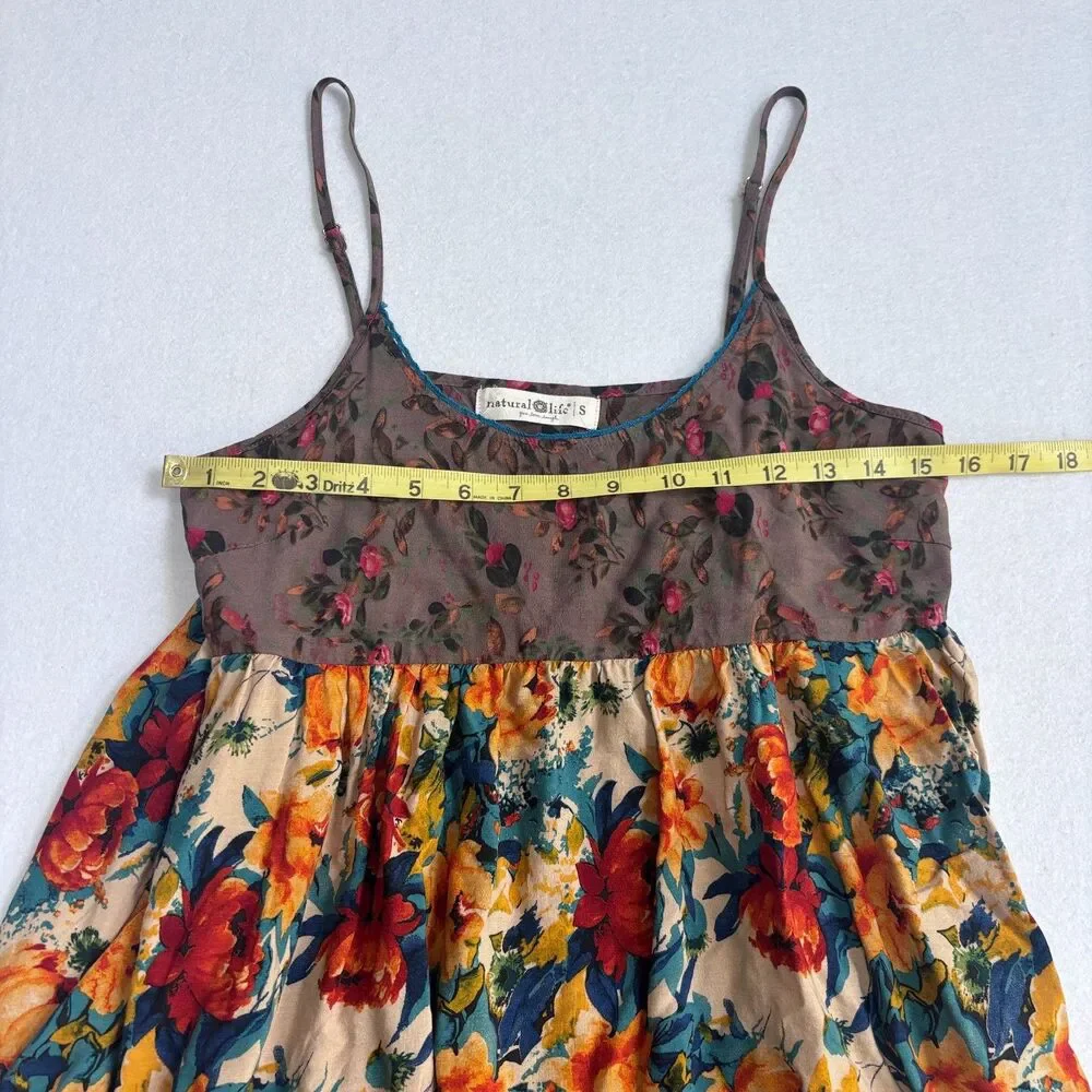 Natural Life Gigi Floral Mini Dress Women's S Orange Blue Boho Festival Fairy